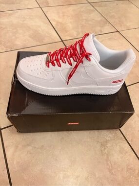 Nike White Air Force 1 Low with Red Supreme Laces